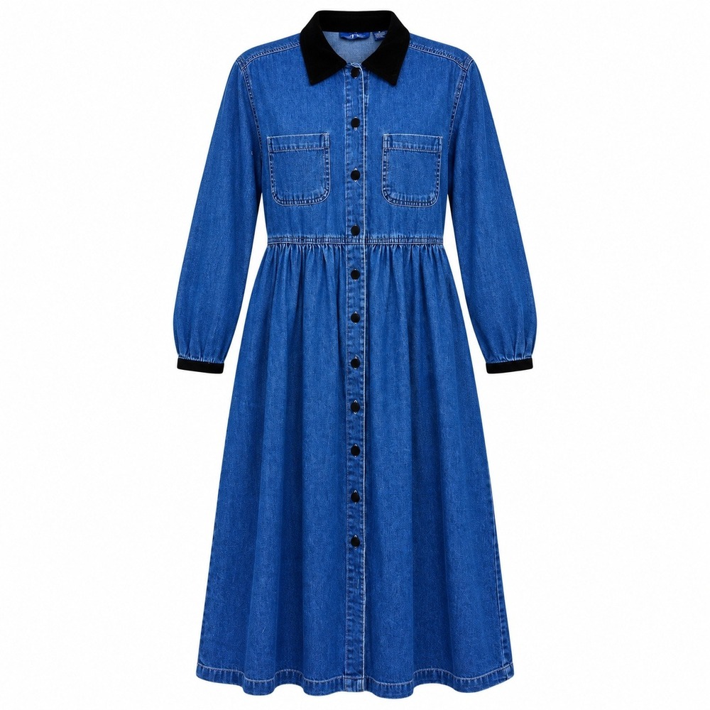 Original TY Wear Cottagecore Denim Midi Dress Women M Dark Academia Prairie
